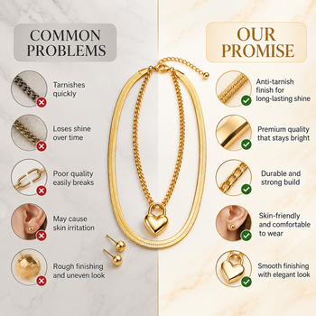 Anti-Tarnish Golden Heart Lock Charm Double Layer Chain Necklace – Elegant Everyday Jewellery 4