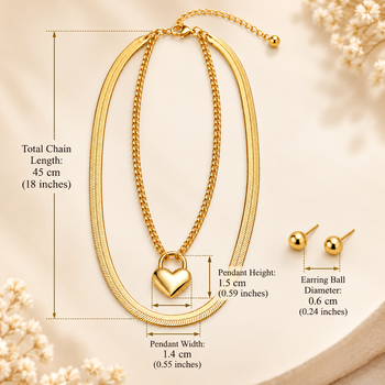 Anti-Tarnish Golden Heart Lock Charm Double Layer Chain Necklace – Elegant Everyday Jewellery 5