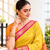 Yellow zari woven silk blend traditional saree with blouse