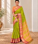 Mehendi green zari woven silk blend traditional saree with blouse