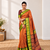 Orange zari woven silk blend traditional saree with blouse
