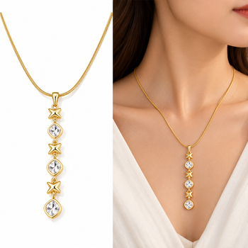 Anti-Tarnish Golden Geometric Star & Sparkle Pendant Necklace 1