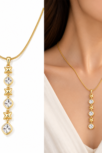 Anti-Tarnish Golden Geometric Star & Sparkle Pendant Necklace