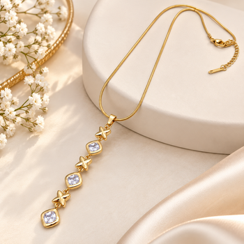 Anti-Tarnish Golden Geometric Star & Sparkle Pendant Necklace 2