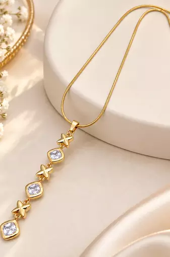 Anti-Tarnish Golden Geometric Star & Sparkle Pendant Necklace