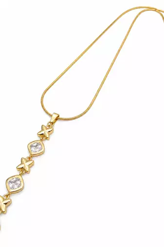 Anti-Tarnish Golden Geometric Star & Sparkle Pendant Necklace