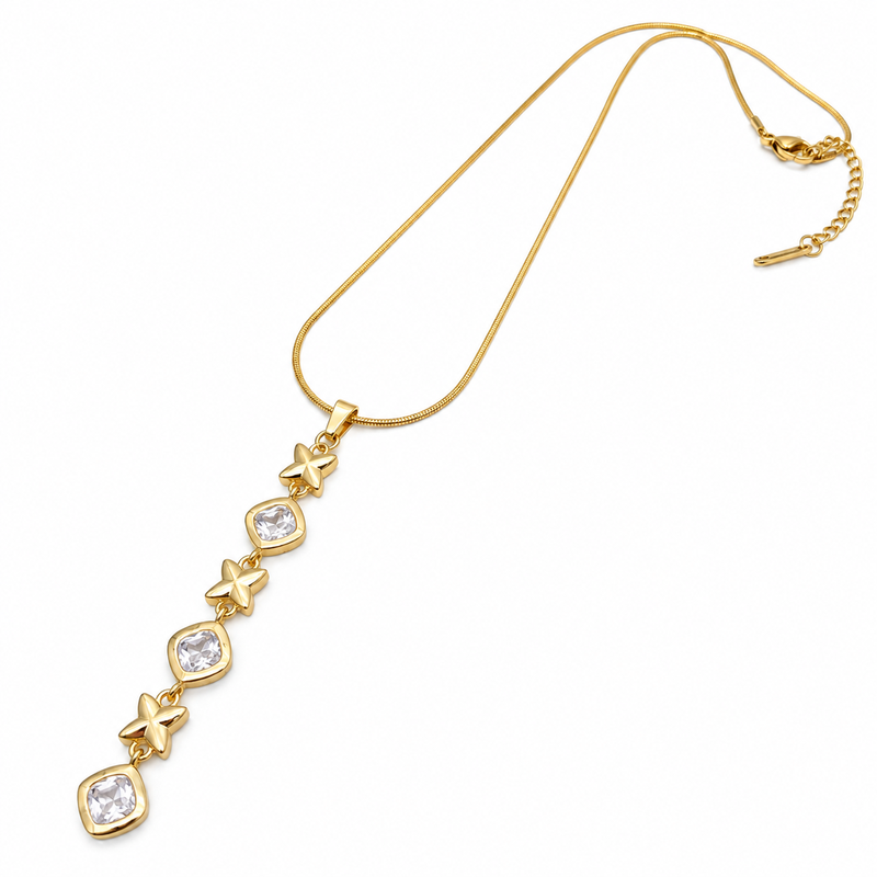 Anti-Tarnish Golden Geometric Star & Sparkle Pendant Necklace