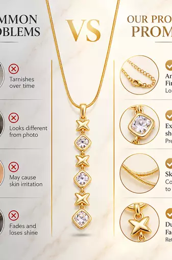 Anti-Tarnish Golden Geometric Star & Sparkle Pendant Necklace