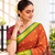 Orange zari woven silk blend traditional saree with blouse