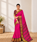 Pink zari woven silk blend traditional saree with blouse