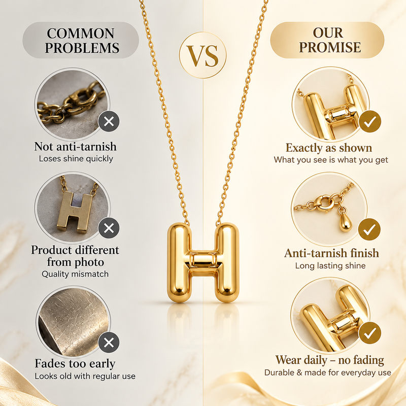 Anti-Tarnish Luxe Golden H Alphabet Pendant Necklace – Stylish Minimalist Statement Jewellery for Everyday Elegance