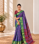 Violet zari woven silk blend traditional saree with blouse