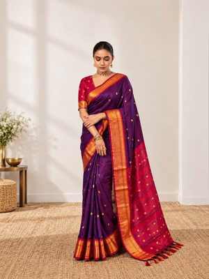Purple zari woven silk blend traditional saree with blouse 1
