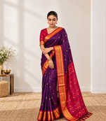 Purple zari woven silk blend traditional saree with blouse