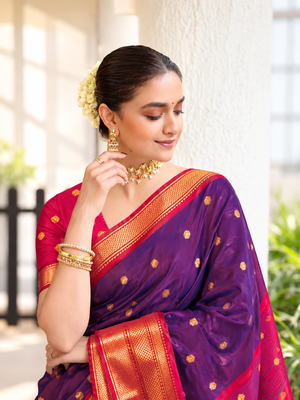 Purple zari woven silk blend traditional saree with blouse 2