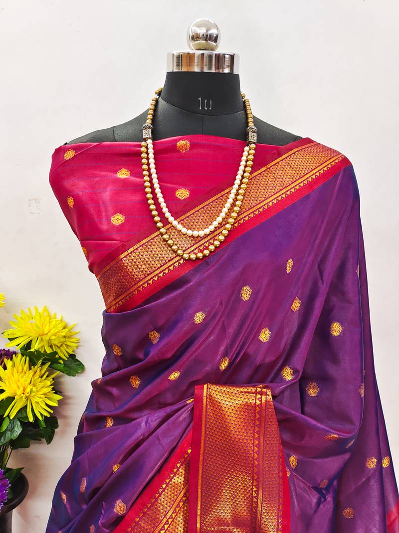 Purple zari woven silk blend traditional saree with blouse