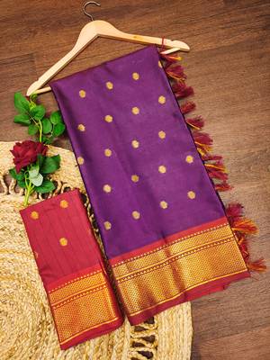 Purple zari woven silk blend traditional saree with blouse 5