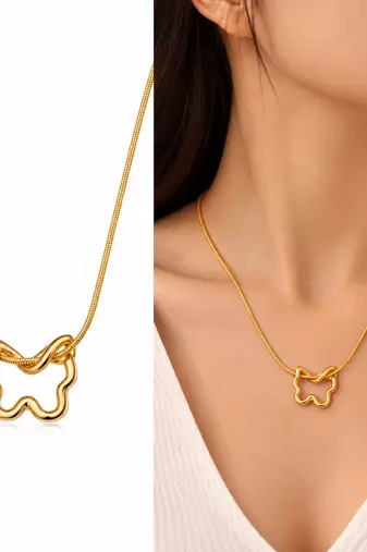 Anti-Tarnish Elegant Golden Abstract Floral Pendant Neck Chain – Stylish Everyday Wear Jewellery