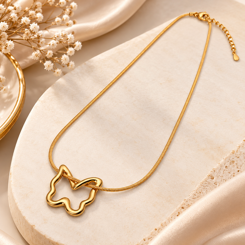 Anti-Tarnish Elegant Golden Abstract Floral Pendant Neck Chain – Stylish Everyday Wear Jewellery