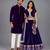 Regal purple embroidered velvet lehenga and kurta couple combo set