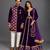 Purple embroidered cotton silk kurta and velvet lehenga couple combo set
