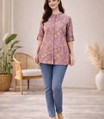 Lavender cotton blend printed short kurtis