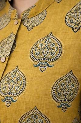 Mustard cotton blend printed short kurtis 4