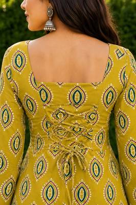 Mustard cotton blend printed short kurtis 5