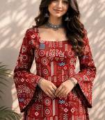 Red cotton blend printed short kurtis