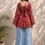 Red cotton blend printed short kurtis