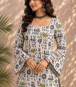 Ivory cotton blend printed short kurtis
