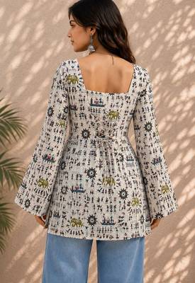 Ivory cotton blend printed short kurtis 2