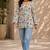 Ivory cotton blend printed short kurtis