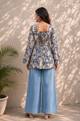 White cotton blend printed short kurtis 2
