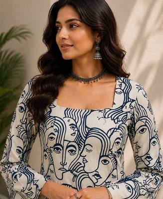 White cotton blend printed short kurtis 4