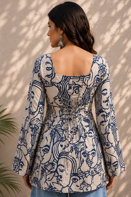 White cotton blend printed short kurtis 5