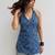Blue cotton blend printed short kurtis