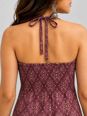 Maroon cotton blend printed short kurtis 5