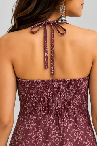Maroon cotton blend printed short kurtis