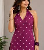 Wine cotton blend printed short kurtis