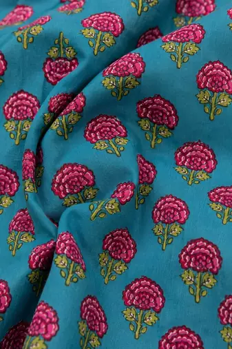 Blue cotton blend printed short kurtis