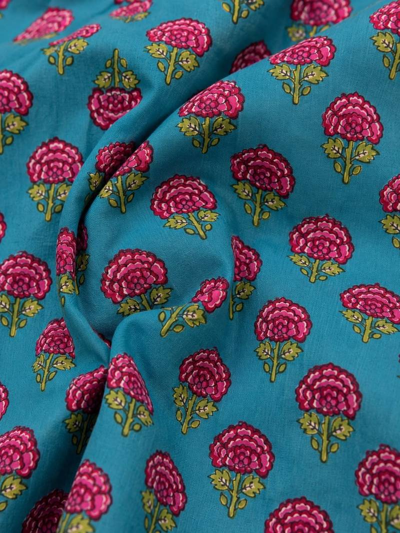 Blue cotton blend printed short kurtis