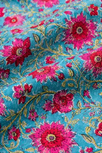 Blue cotton blend printed short kurtis