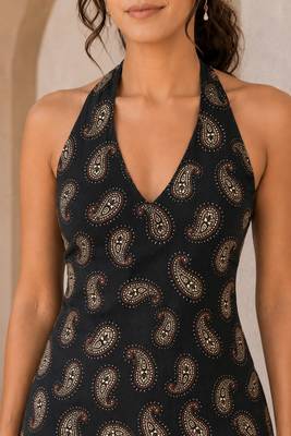 Black cotton blend printed short kurtis 4