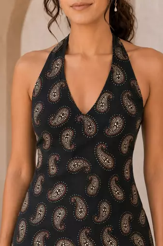 Black cotton blend printed short kurtis