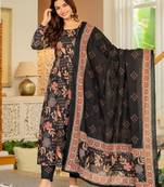 Black blended cotton printed kurta sets