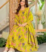 Yellow blended cotton printed kurta sets