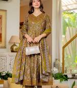 Mustard blended cotton printed kurta sets