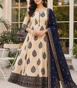 Navy blue blended cotton printed kurta sets