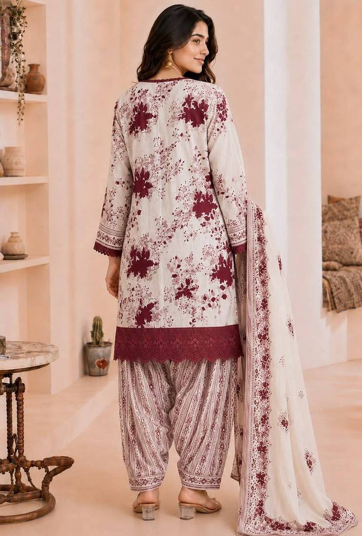 Maroon blended cotton printed kurta sets